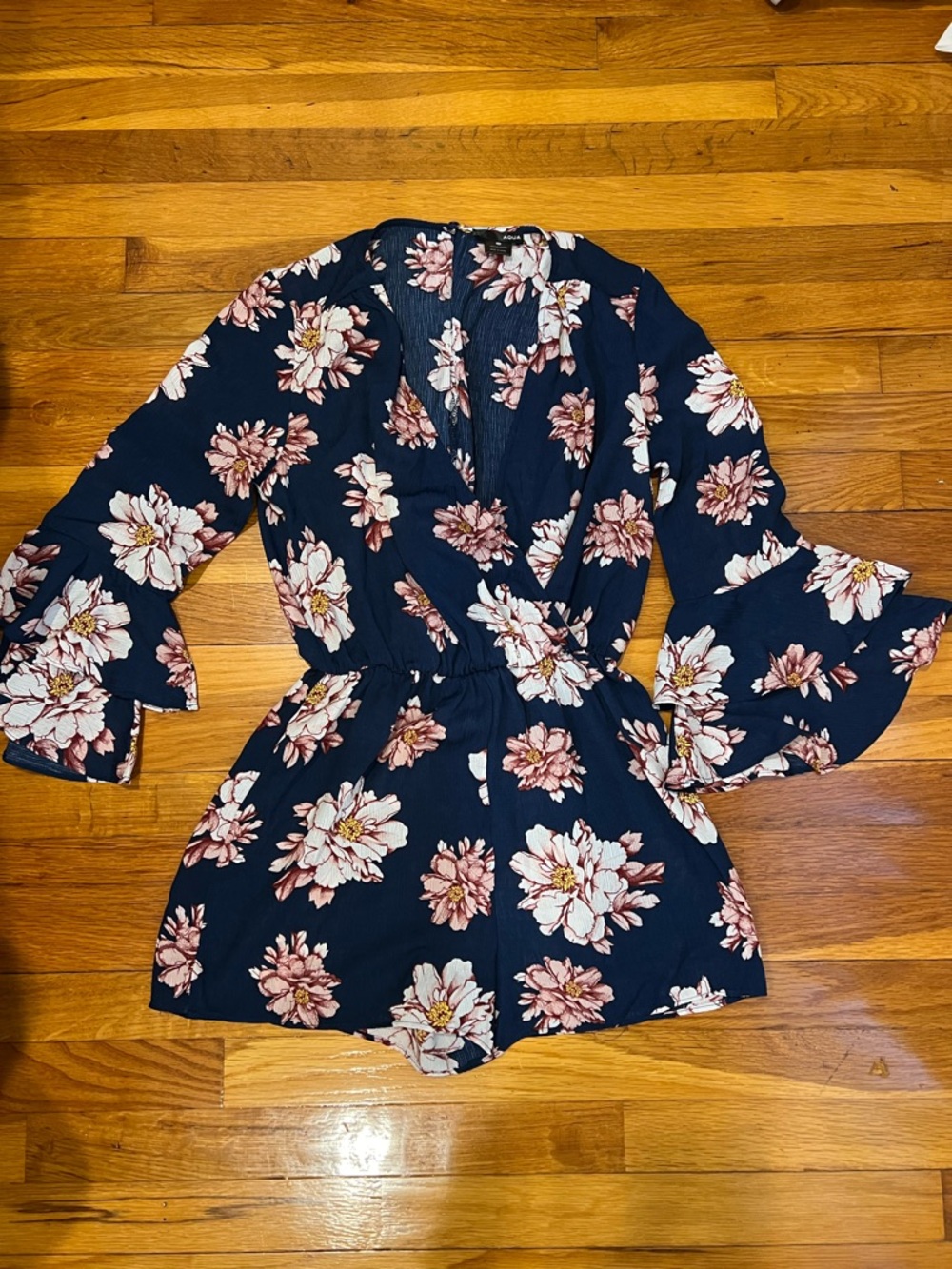 Aqua Navy Floral V-Neck Dress